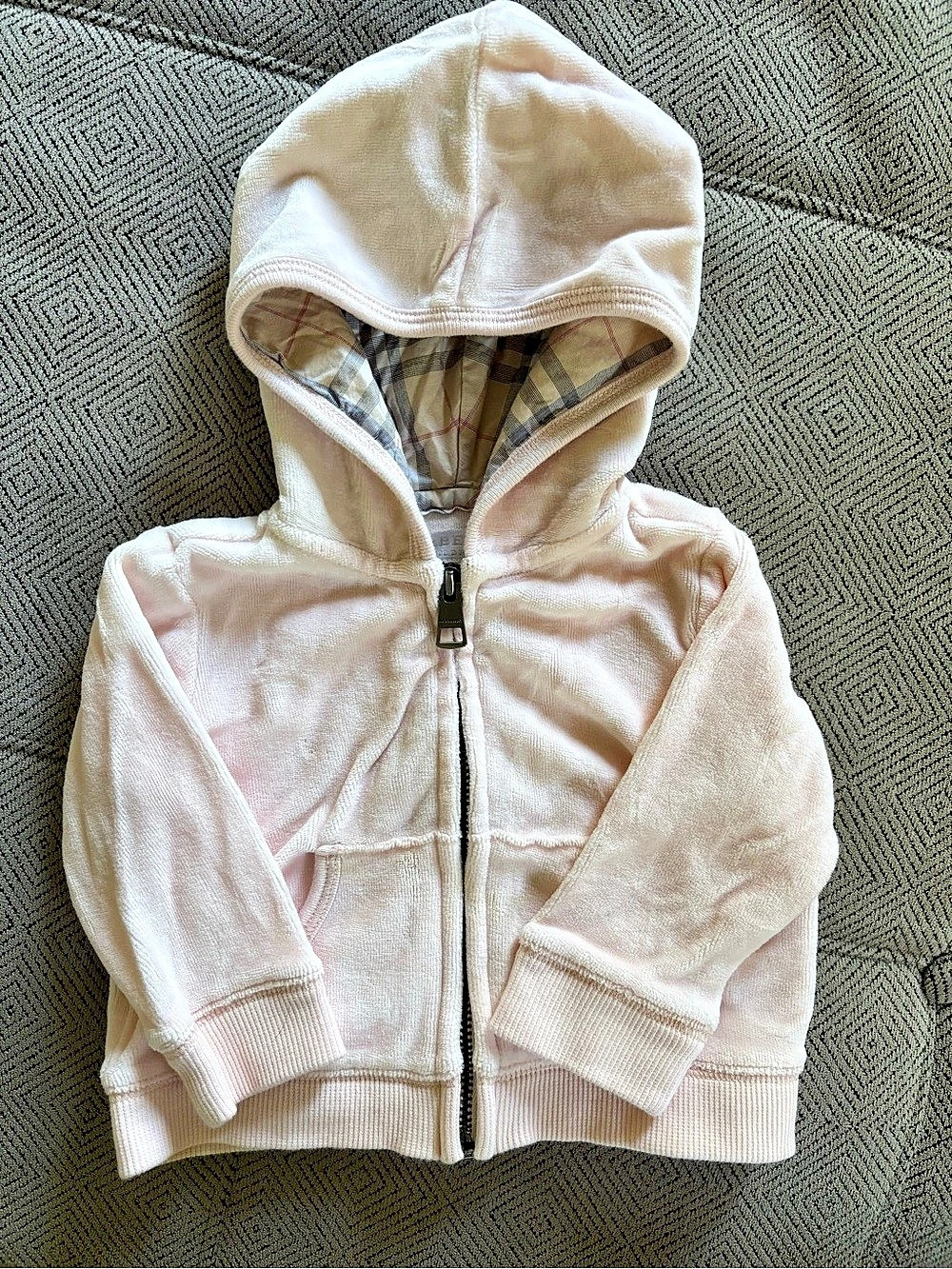 Burberry Children Check Lined Velour Zip Hoodie, Onesie, and Pants Baby 3M